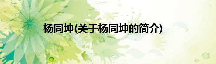 杨同坤(关于杨同坤的简介)