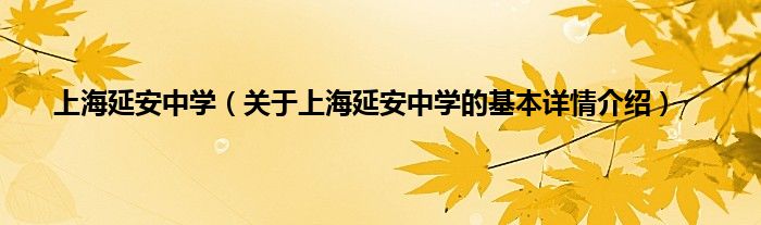 上海延安中学（关于上海延安中学的基本详情介绍）