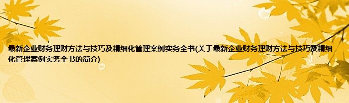 最新企业财务理财方法与技巧及精细化管理案例实务全书(关于最新企业财务理财方法与技巧及精细化管理案例实务全书的简介)