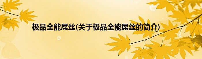 极品全能屌丝(关于极品全能屌丝的简介)