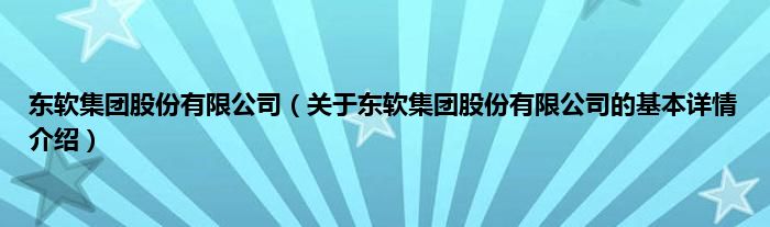 东软集团股份有限公司（关于东软集团股份有限公司的基本详情介绍）