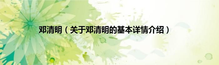 邓清明（关于邓清明的基本详情介绍）