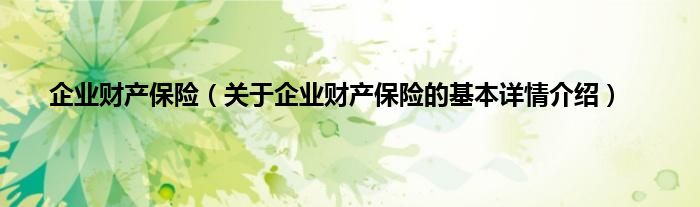 企业财产保险（关于企业财产保险的基本详情介绍）