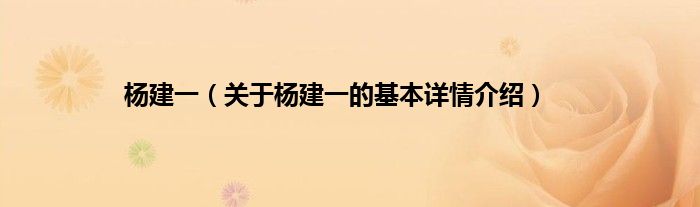 杨建一（关于杨建一的基本详情介绍）