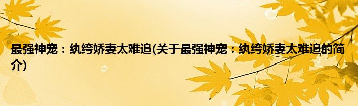 最强神宠：纨绔娇妻太难追(关于最强神宠：纨绔娇妻太难追的简介)
