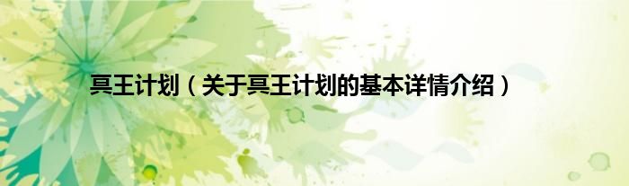 冥王计划（关于冥王计划的基本详情介绍）