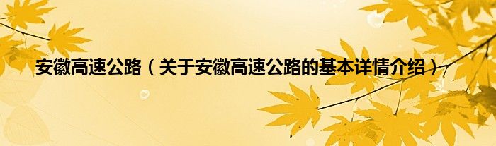 安徽高速公路（关于安徽高速公路的基本详情介绍）