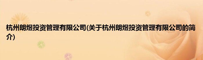 杭州朗煜投资管理有限公司(关于杭州朗煜投资管理有限公司的简介)